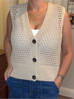 Women’s Crochet Button-Front Sweater Vest NWOT
